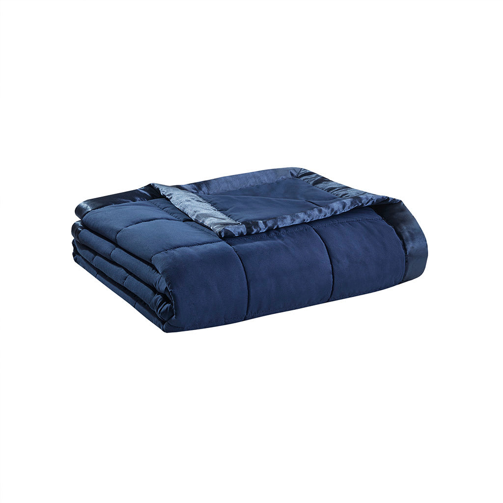 Lightweight Down Alternative Blanket With Satin Trim Navy Polyester