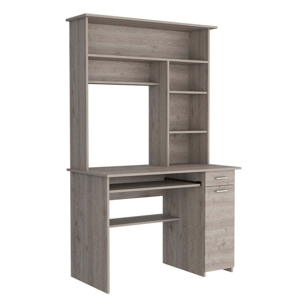 Light Gray 10 Shelf 4 Door 2 Piece Office Set, Bookcase And Desk Gray Mdf