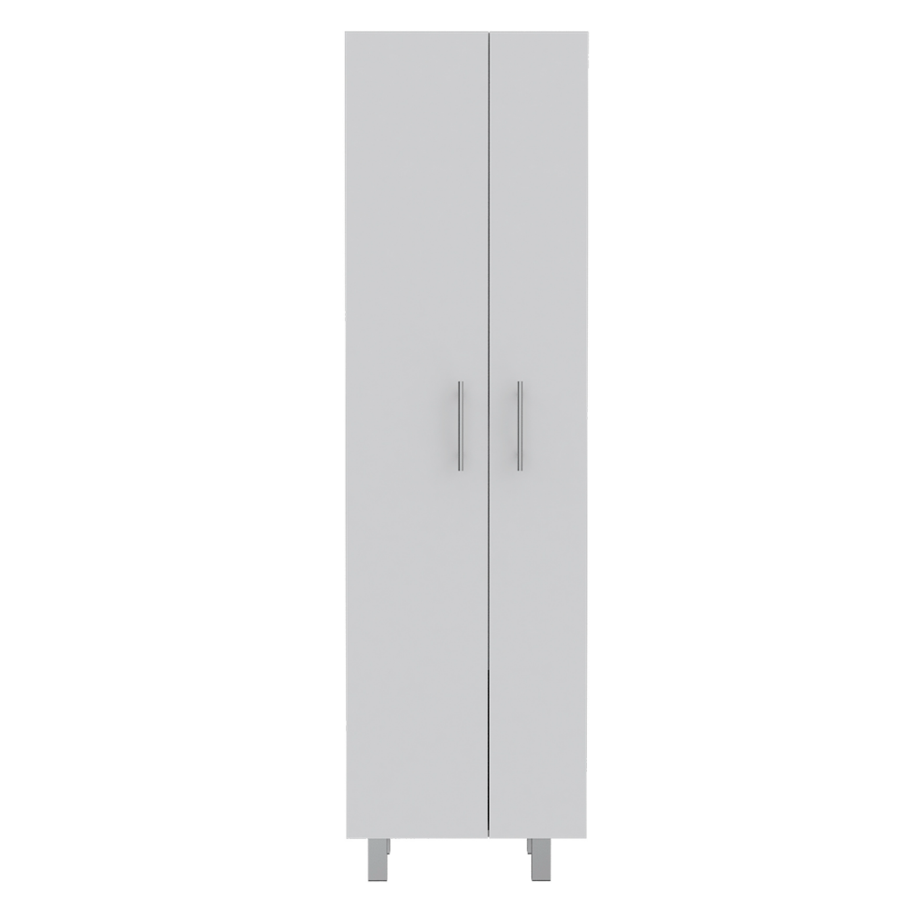Crescent 7 Shelf 4 Door 2 Piece Kitchen Set, Kitchen Island And Pantry White And Light Oak White Mdf