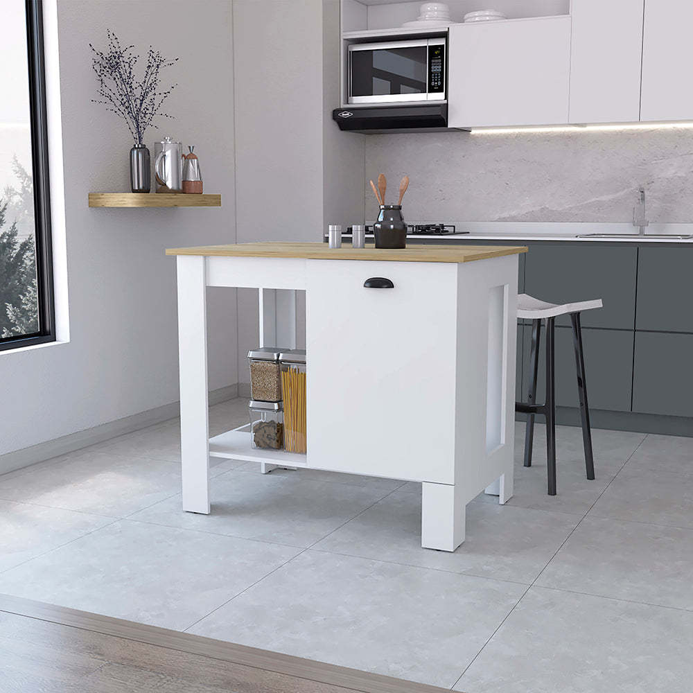 Vancouver 1 Door Kitchen Island With Open Shelf White And Macadamia White Mdf