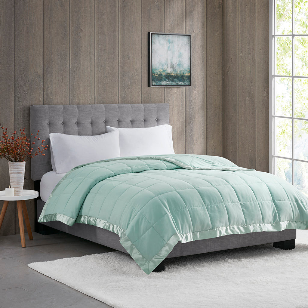 Lightweight Down Alternative Blanket With Satin Trim Seafoam Polyester