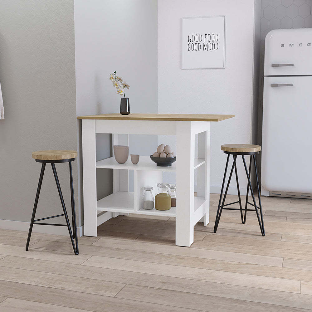 Adeline 3 Shelf Kitchen Island White And Macadamia White Mdf