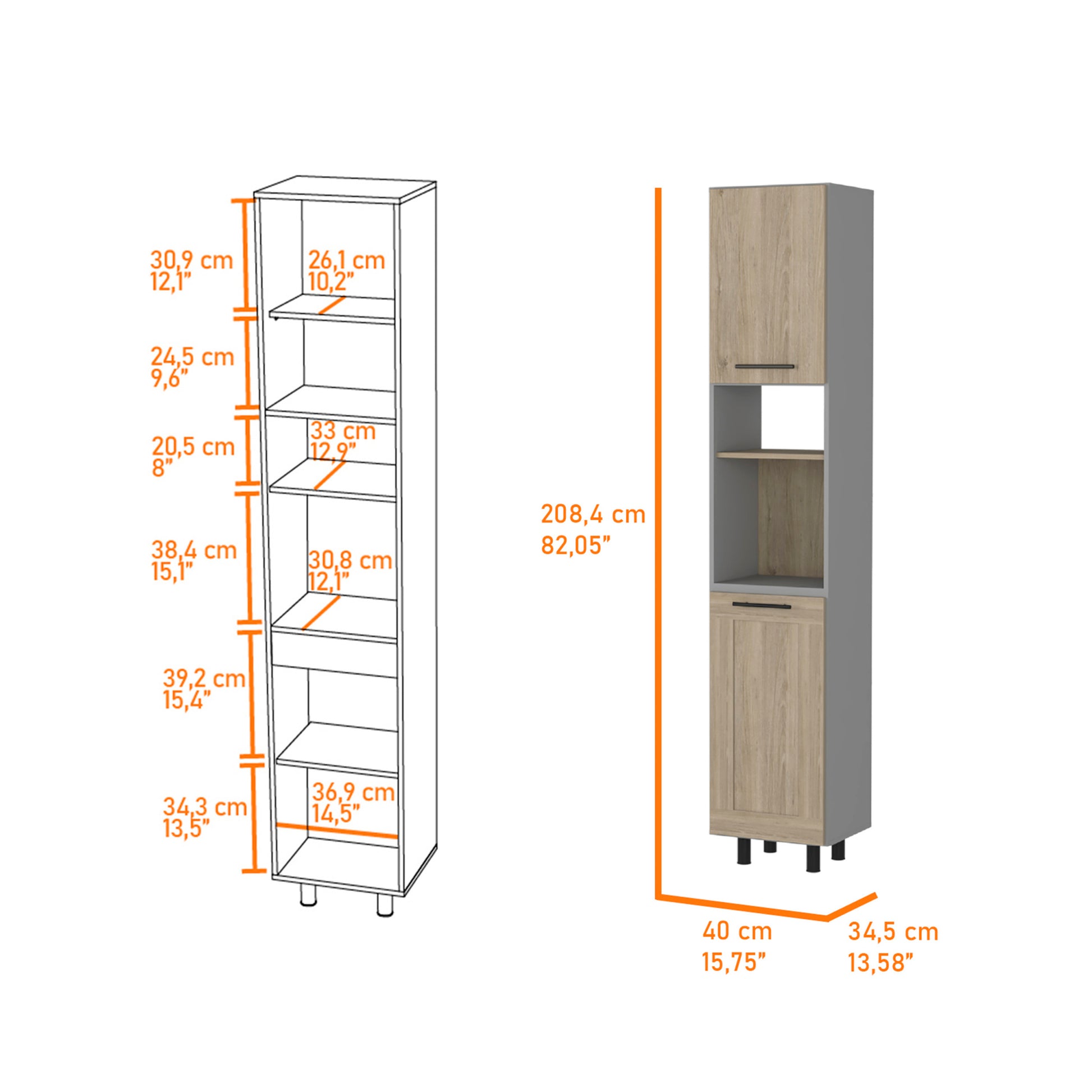 Devoux 2 Door 2 Shelf Kitchen Pantry Light Pine And Gray Brown Mdf