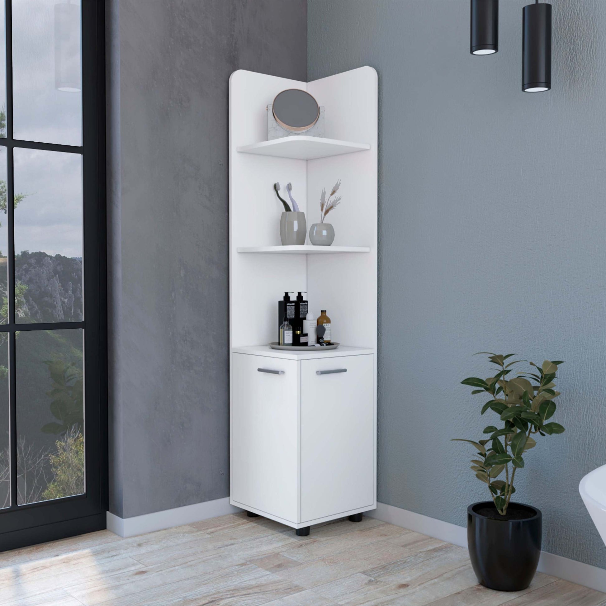 Klay 2 Door 4 Shelf Tall Storage Cabinet White White Mdf