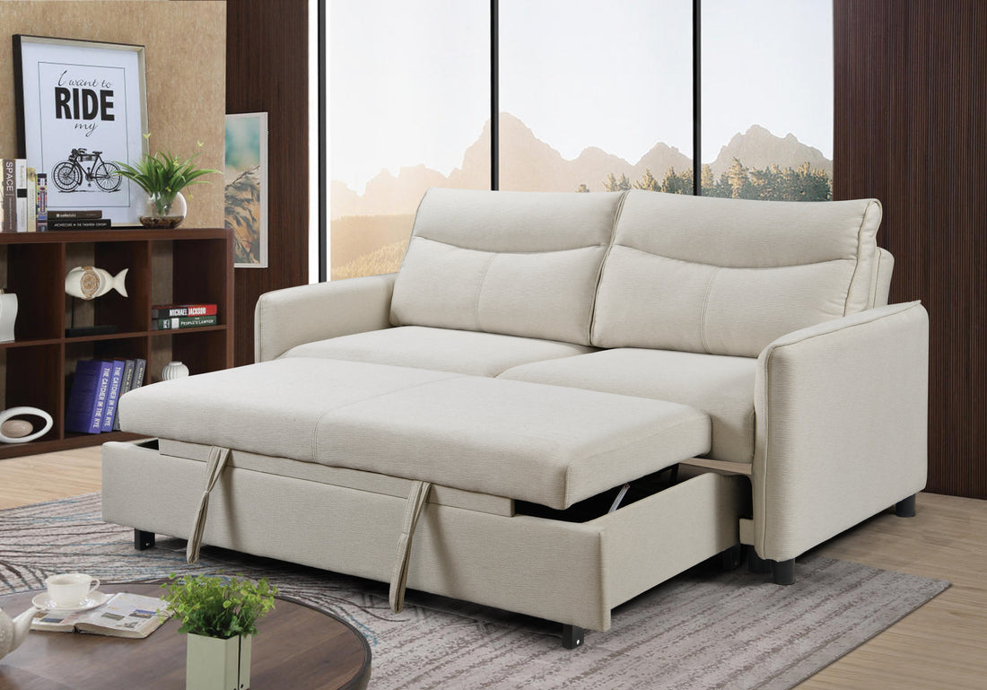 3 In 1 Convertible Sleeper Sofa Bed, Modern Fabric Loveseat Futon Sofa Couch W Pullout Bed, Small Beautiful Seat Lounge Sofa W Reclining Backrest, Furniture For Living Room, Beige Beige Foam Upholstered