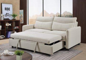 3 In 1 Convertible Sleeper Sofa Bed, Modern Fabric Loveseat Futon Sofa Couch W Pullout Bed, Small Beautiful Seat Lounge Sofa W Reclining Backrest, Furniture For Living Room, Beige Beige Foam Upholstered