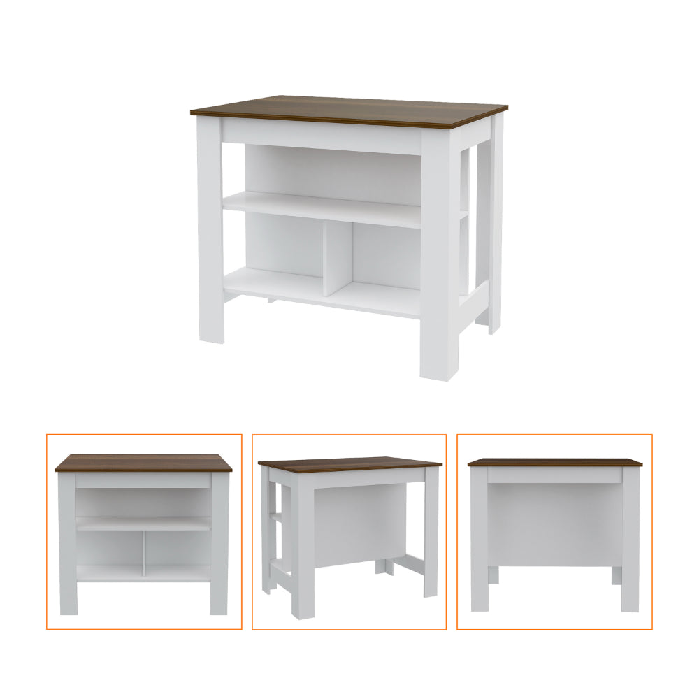 Hayne 9 Shelf 2 Door 2 Piece Kitchen Set, Kitchen Island And Pantry White And Walnut White Mdf