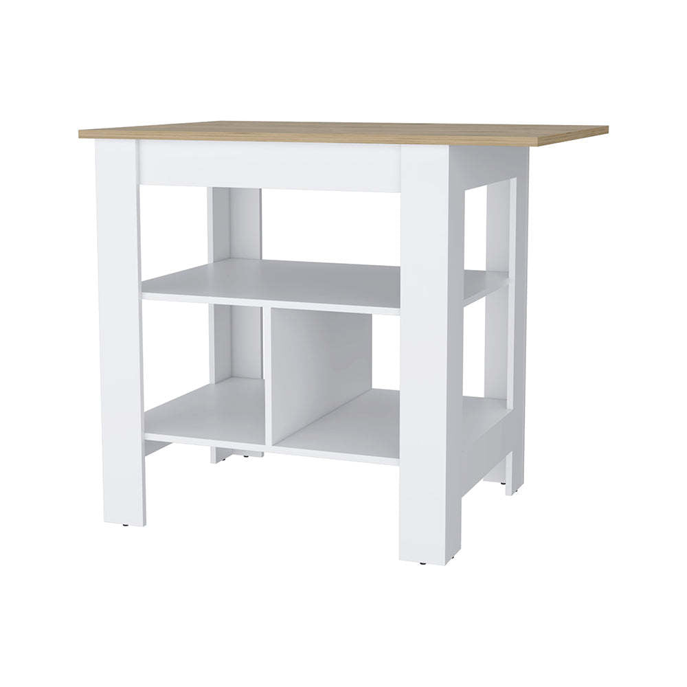 Adeline 3 Shelf Kitchen Island White And Macadamia White Mdf