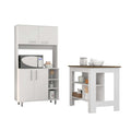 Ralston 7 Shelf 4 Door 2 Piece Kitchen Set, Kitchen Island And Pantry Cabinet White And Walnut White Mdf