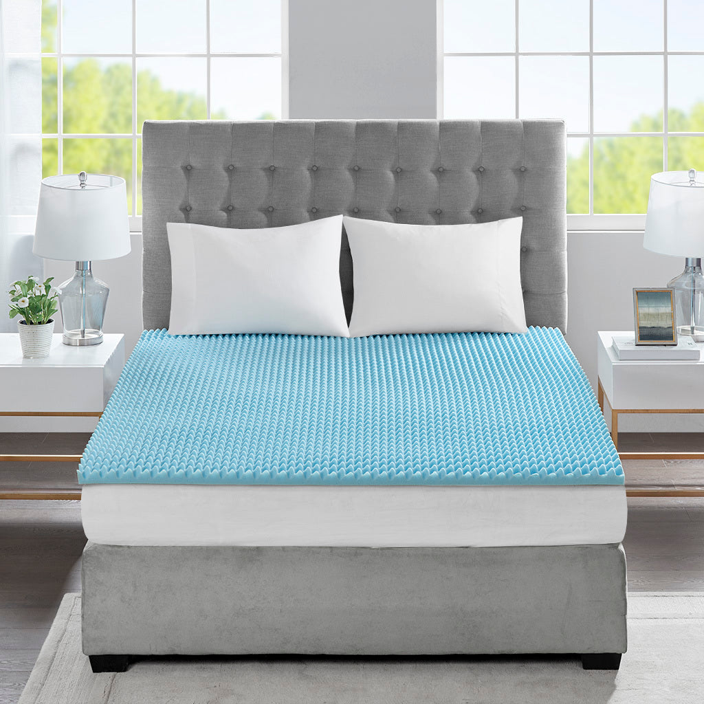 All Season Reversible Hypoallergenic 1.5" Cooling Mattress Topper Blue Foam Queen