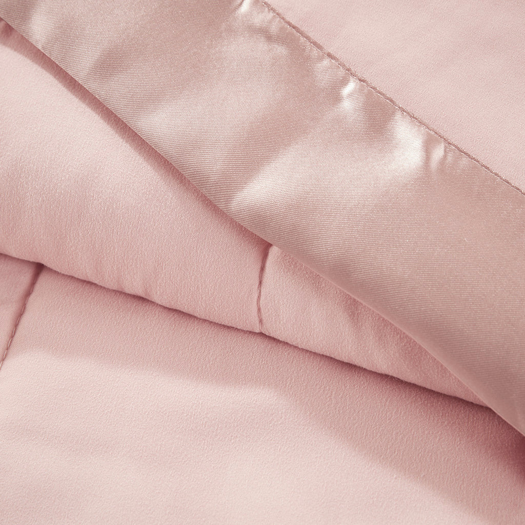 Lightweight Down Alternative Blanket With Satin Trim Blush Polyester