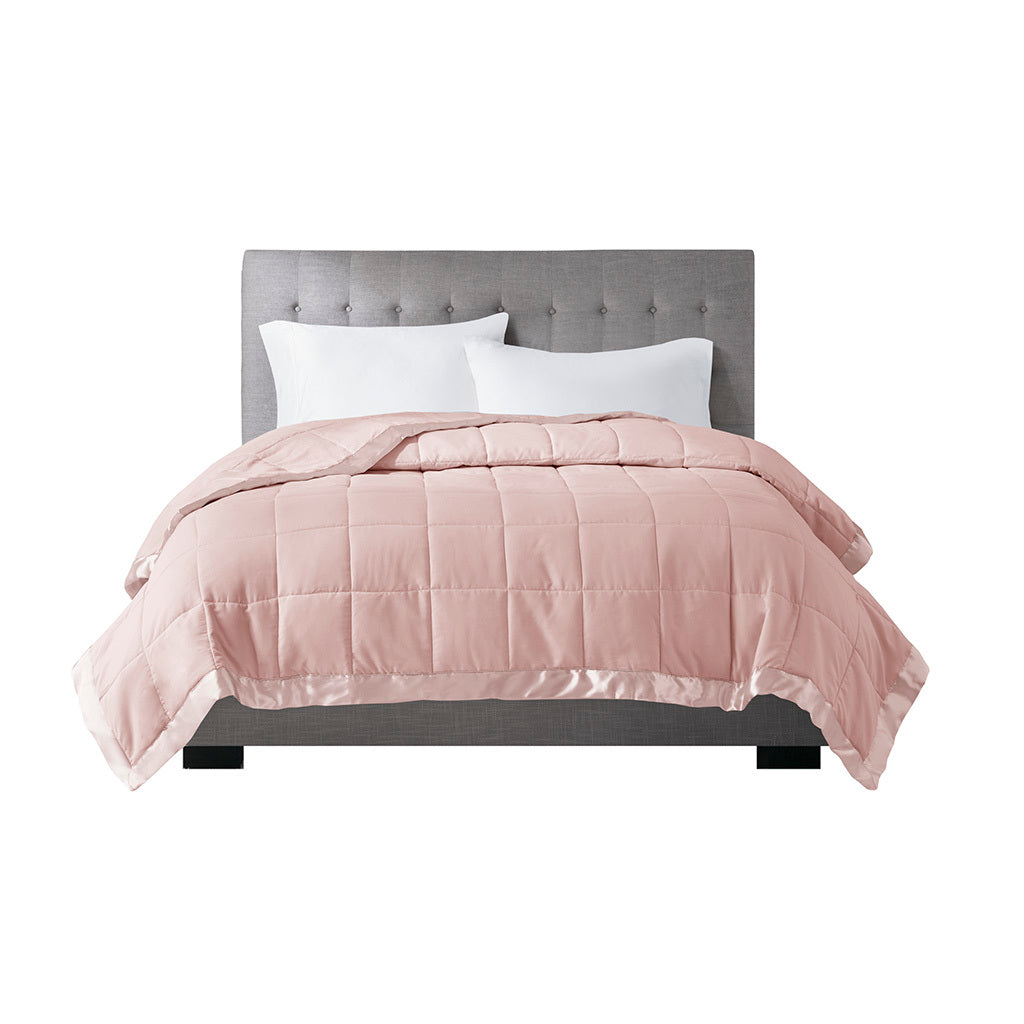 Lightweight Down Alternative Blanket With Satin Trim Blush Polyester