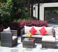 Outdoor Patio Furniture Sets 3 Piece Conversation Set Wicker Ratten Sectional Sofa With Seat Cushions Beige Cushion Brown Rattan