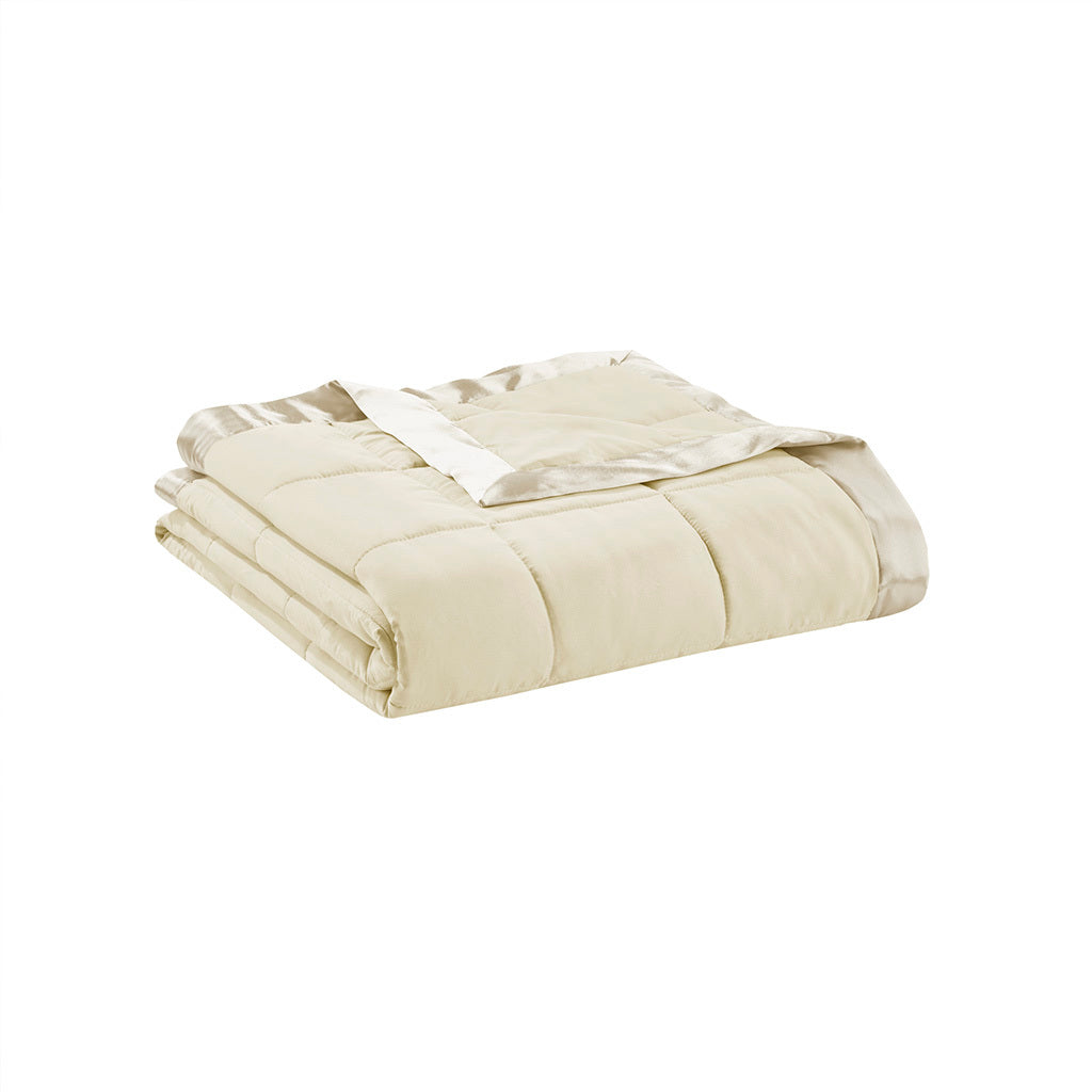 Lightweight Down Alternative Blanket With Satin Trim Cream Polyester