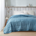 Oversized Down Alternative Blanket With Satin Trim Slate Blue Polyester