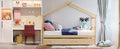 Full Size Wooden House Bed With Twin Size Trundle, Natural Natural Solid Wood