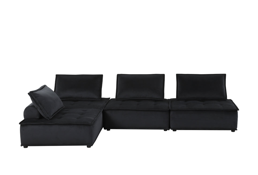 Anna 120" Black Velvet 4 Pc Sectional Sofa Black Velvet