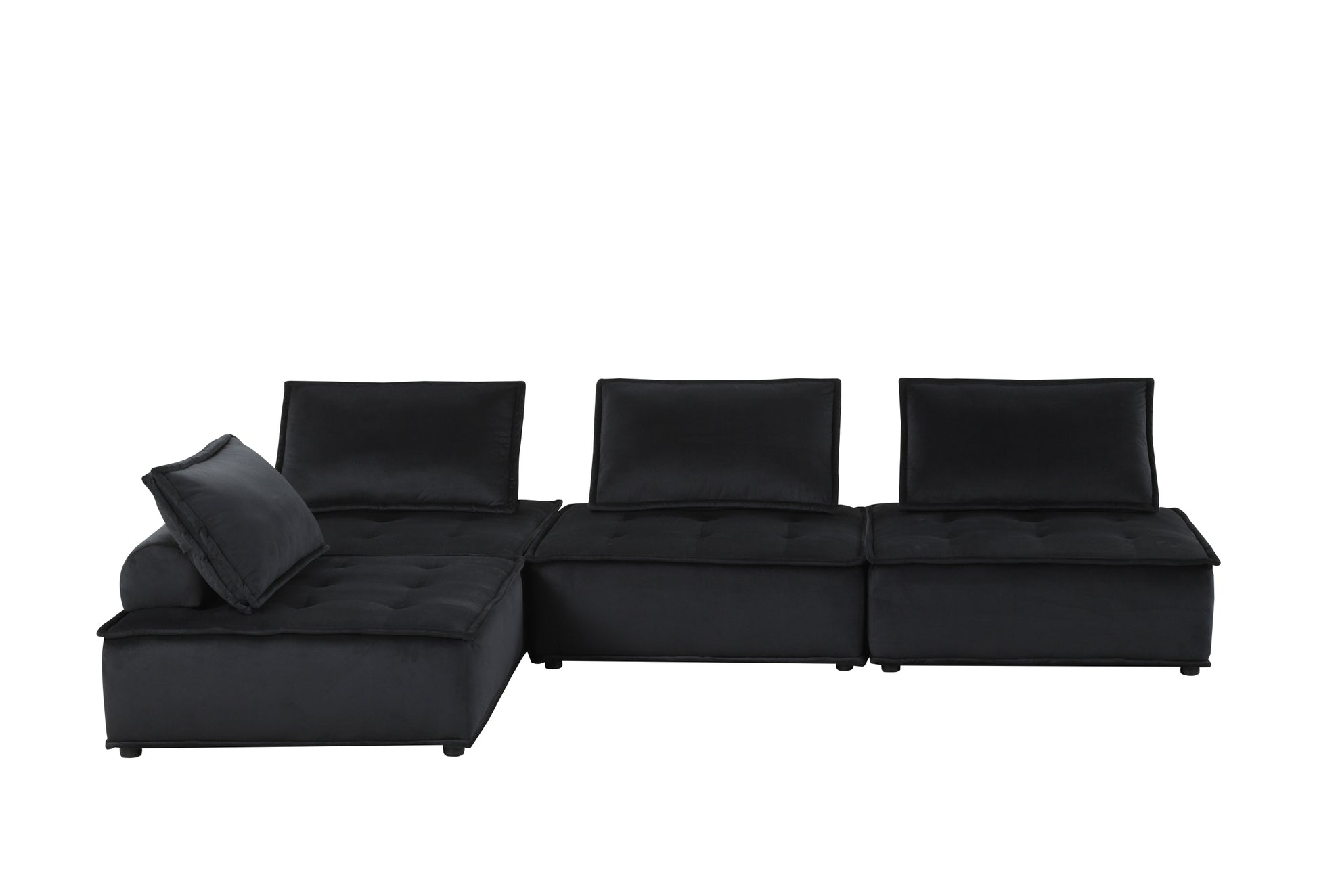 Anna 160" Black Velvet 4 Seater Modular Sofa Black Velvet