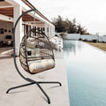 Arrived At Port On Apr. 2 Swing Egg Chair With Stand Indoor Outdoor Wicker Rattan Patio Basket Hanging Chair With C Type Bracketwith Cushion And Pillow,Patio Wicker Folding Hanging Chair Brown Metal