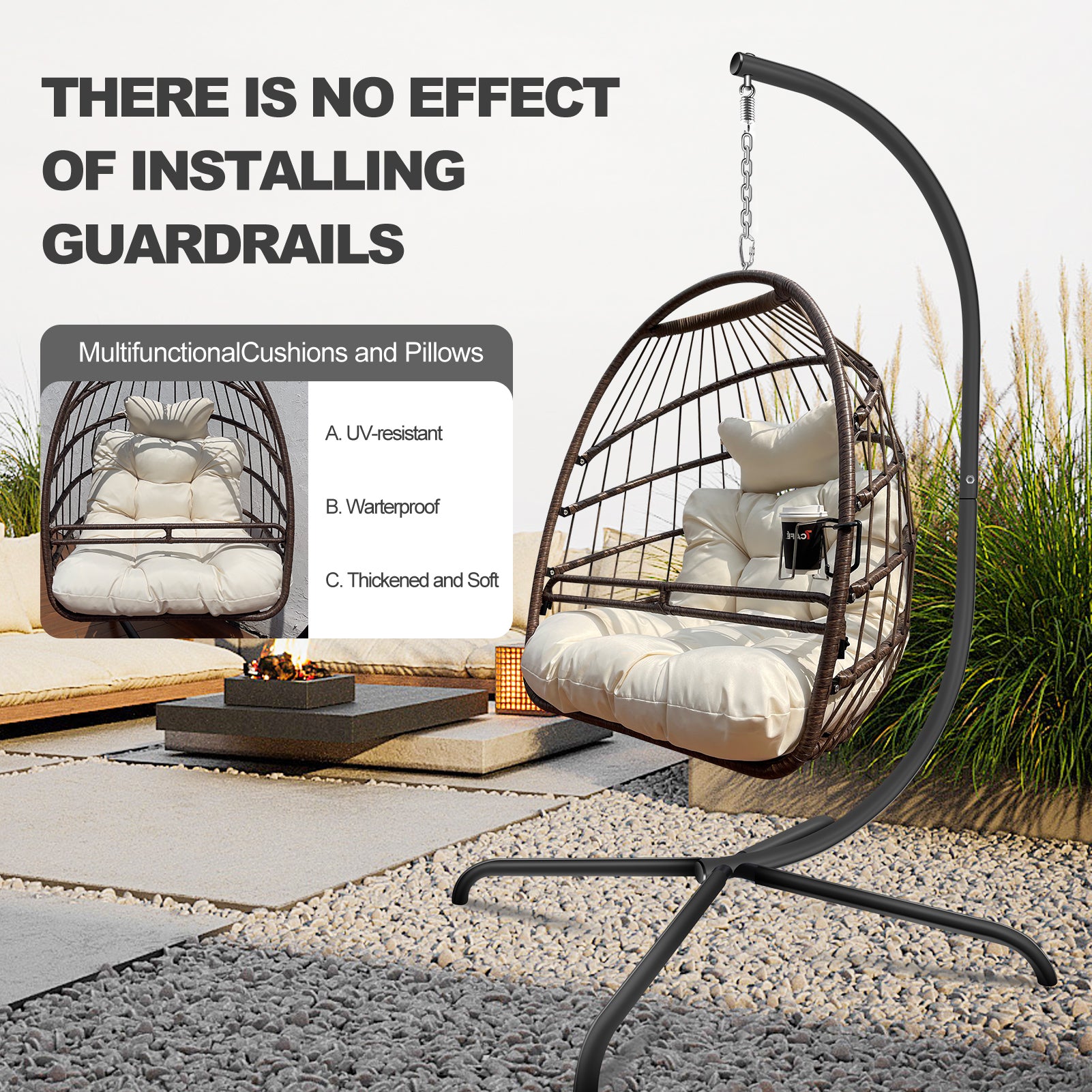 Arrived At Port On Apr. 2 Swing Egg Chair With Stand Indoor Outdoor Wicker Rattan Patio Basket Hanging Chair With C Type Bracketwith Cushion And Pillow,Patio Wicker Folding Hanging Chair Brown Metal