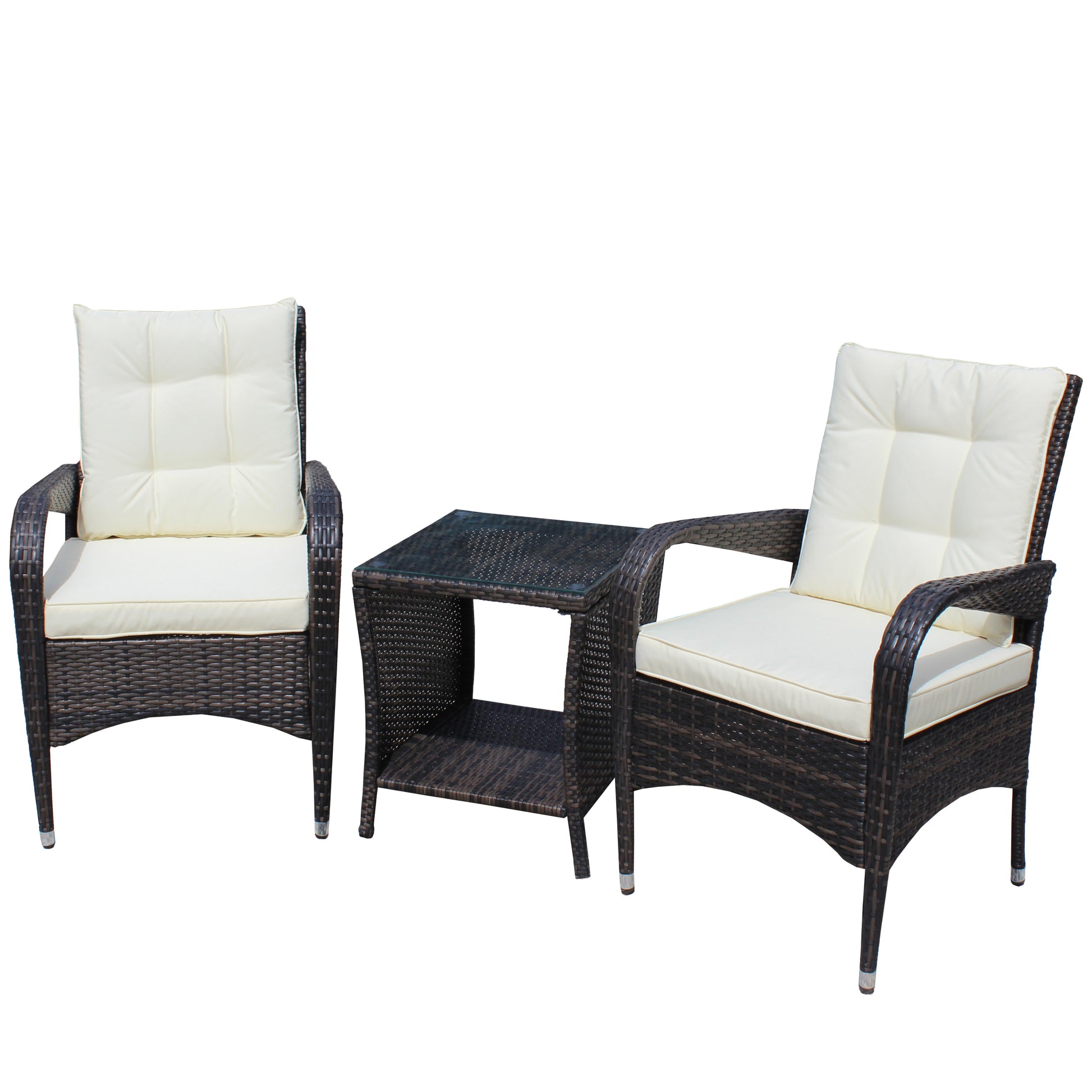 Outdoor Patio Furniture Sets 3 Piece Conversation Set Wicker Ratten Sectional Sofa With Seat Cushions Beige Cushion Brown Rattan