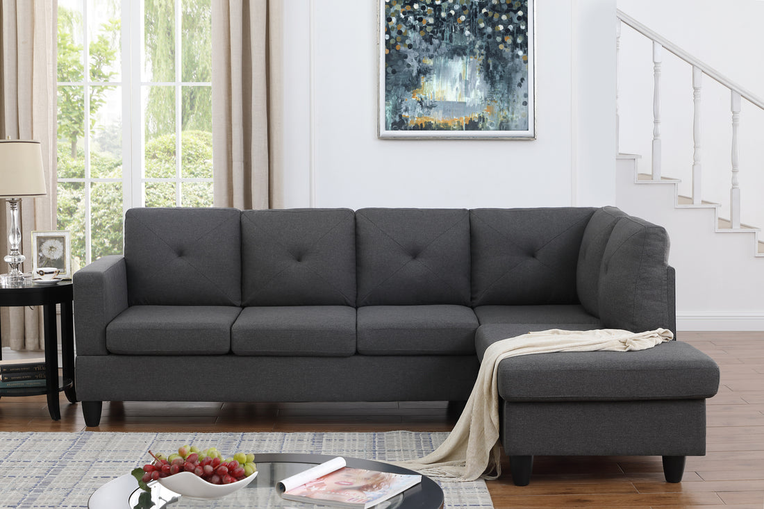 Santiago 96" Dark Gray Linen Sectional Sofa With Right Facing Chaise Gray Fabric