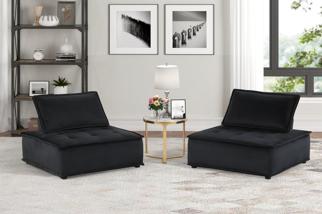 Anna 40" Black Velvet Set Of 2 Armless Lounge Chair Black Velvet