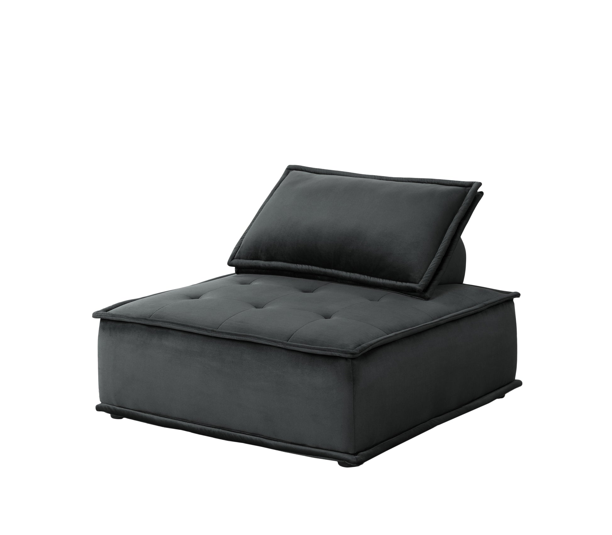 Anna 80" Black Velvet 3 Pc Sectional Sofa Ottoman Black Velvet