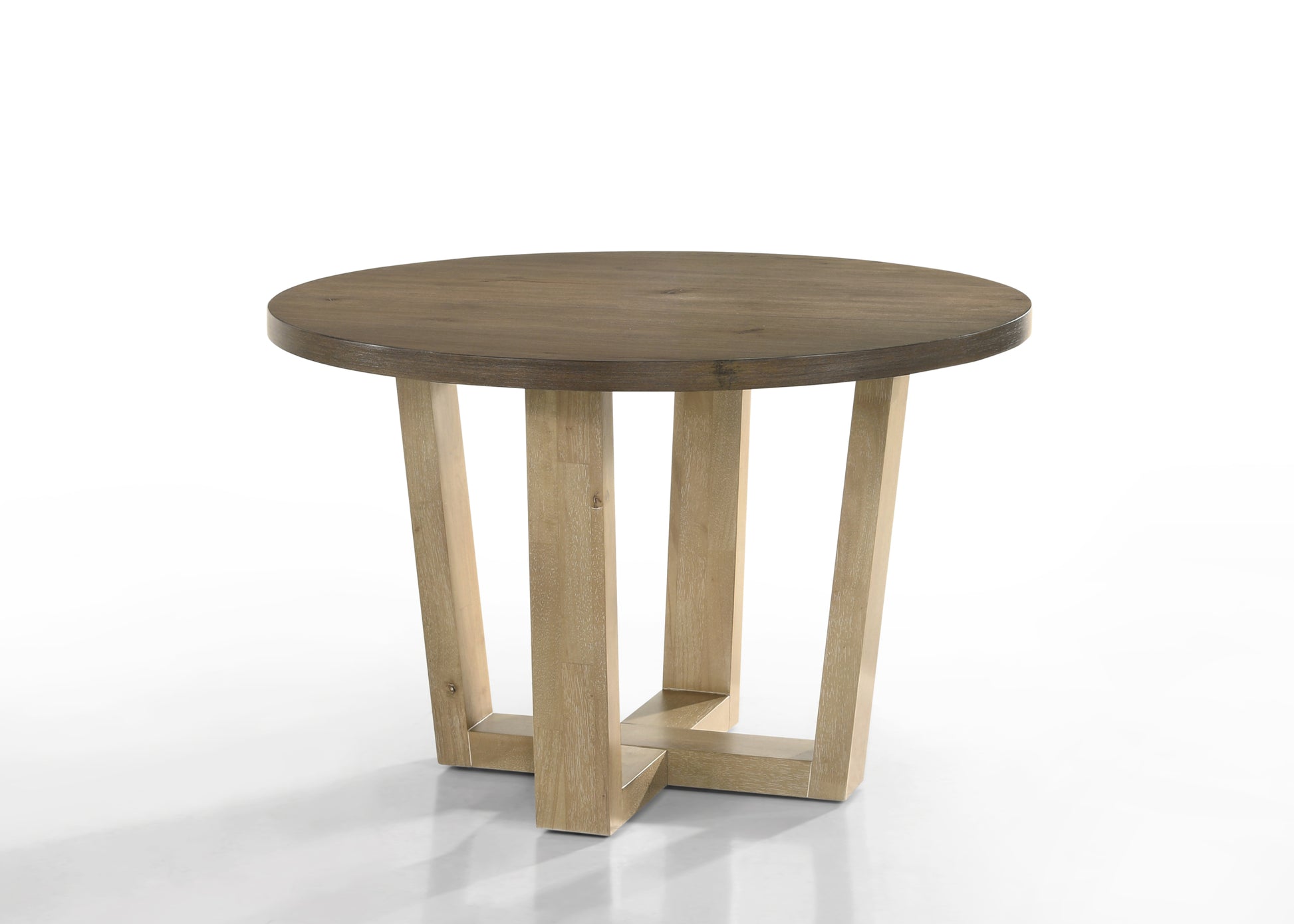 Brutus Vintage Walnut 5 Piece 47" Wide Contemporary Round Dining Table Set With Wheat Colored Fabric Chairs Walnut Solid Wood Mdf