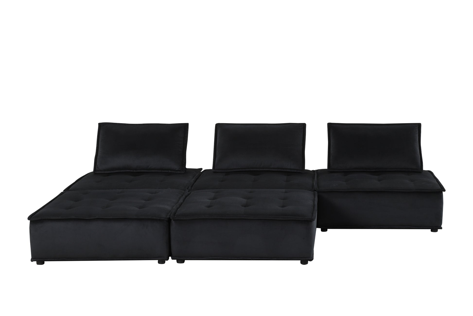Anna 160" Black Velvet 5 Pc Sectional Sofa Ottoman Black Velvet