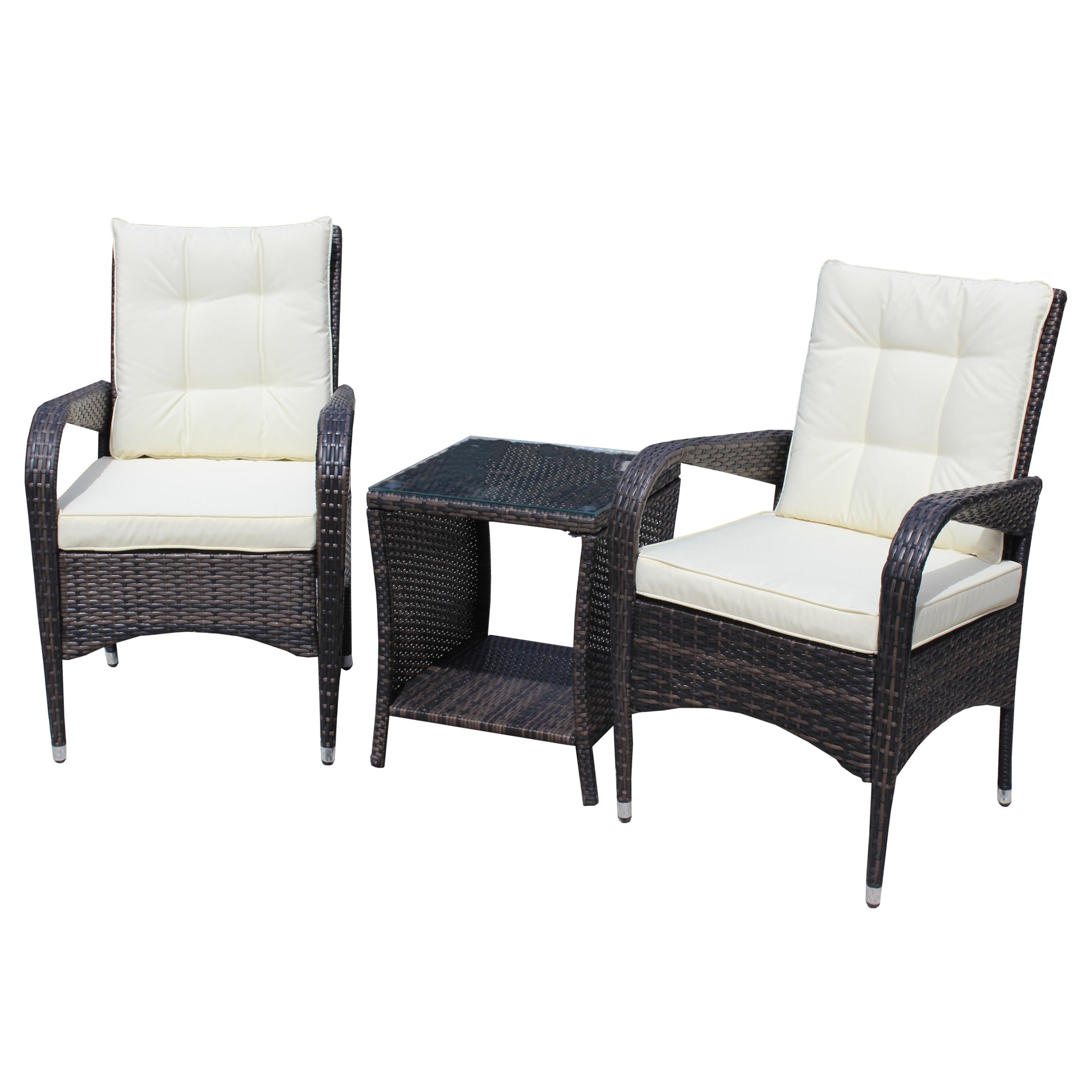 Outdoor Patio Furniture Sets 3 Piece Conversation Set Wicker Ratten Sectional Sofa With Seat Cushions Beige Cushion Brown Rattan