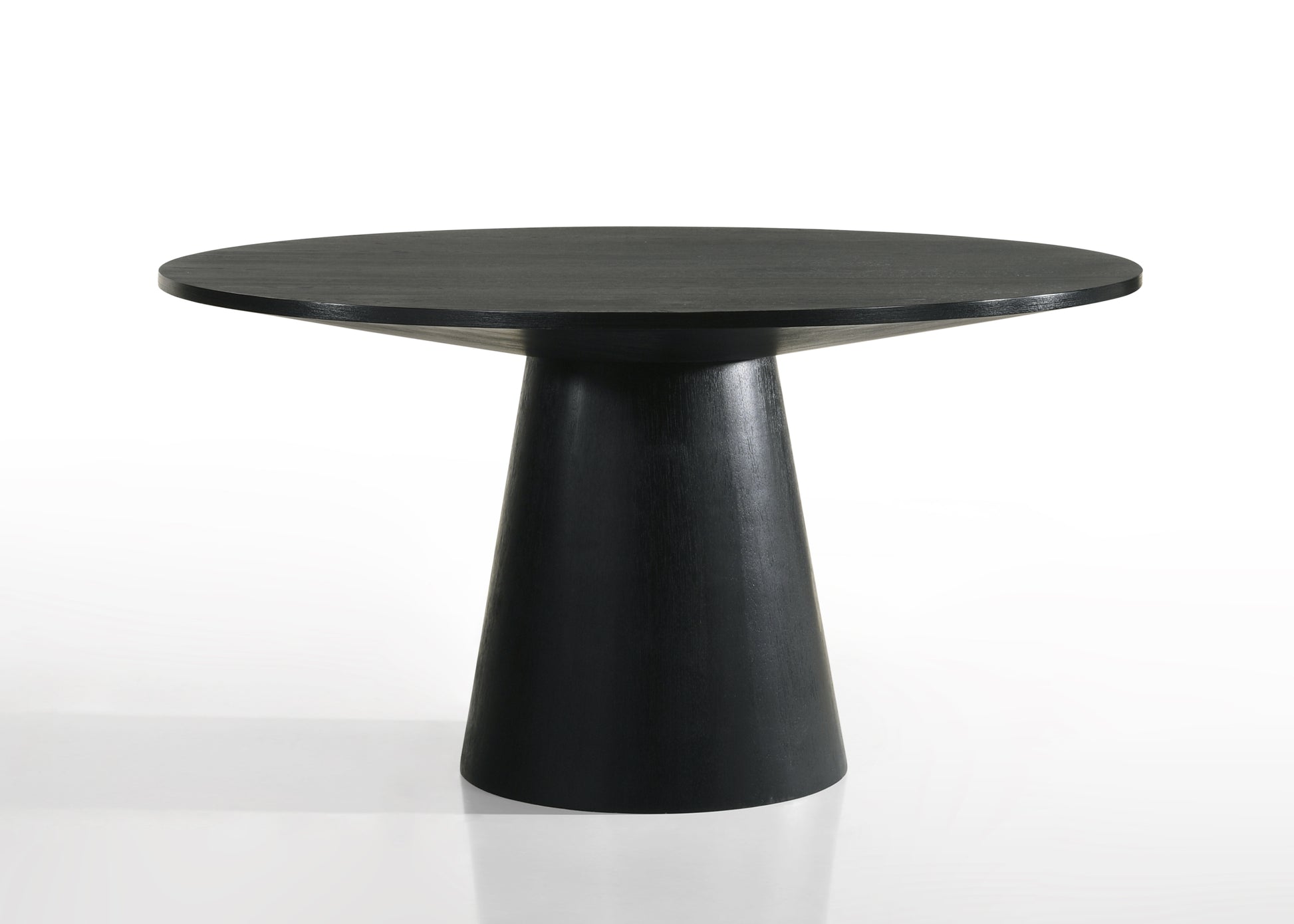Jasper Ebony Black 3 Piece 59" Wide Contemporary Round Dining Table Set With Beige Fabric Chairs Walnut Solid Wood Mdf