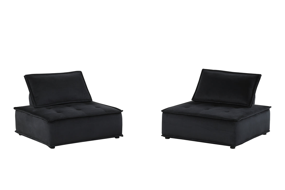Anna 40" Black Velvet Set Of 2 Armless Lounge Chair Black Velvet