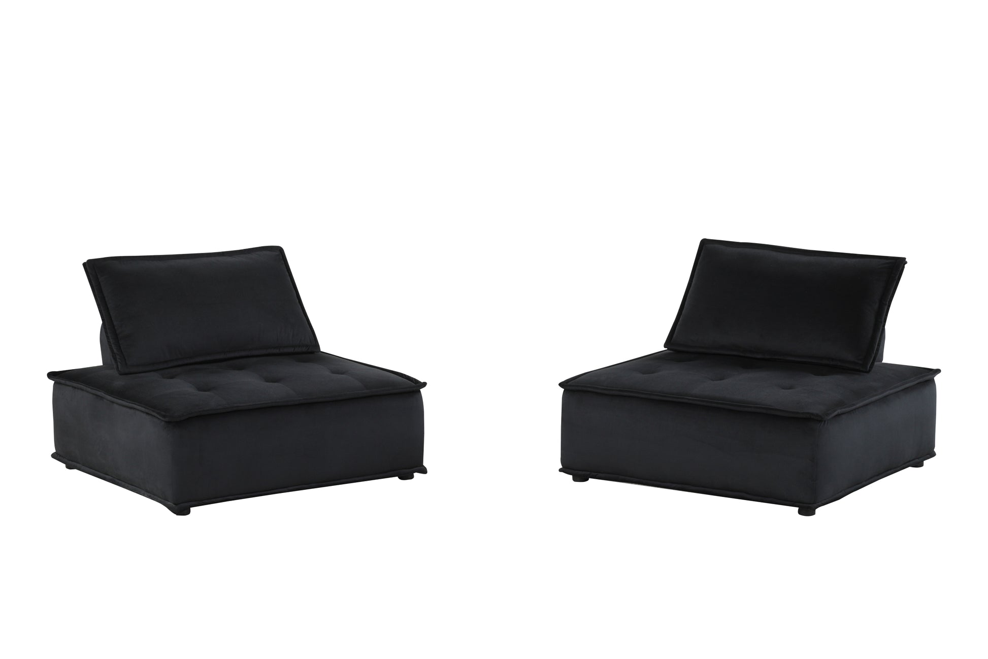 Anna 40" Black Velvet Set Of 2 Armless Lounge Chair Black Velvet