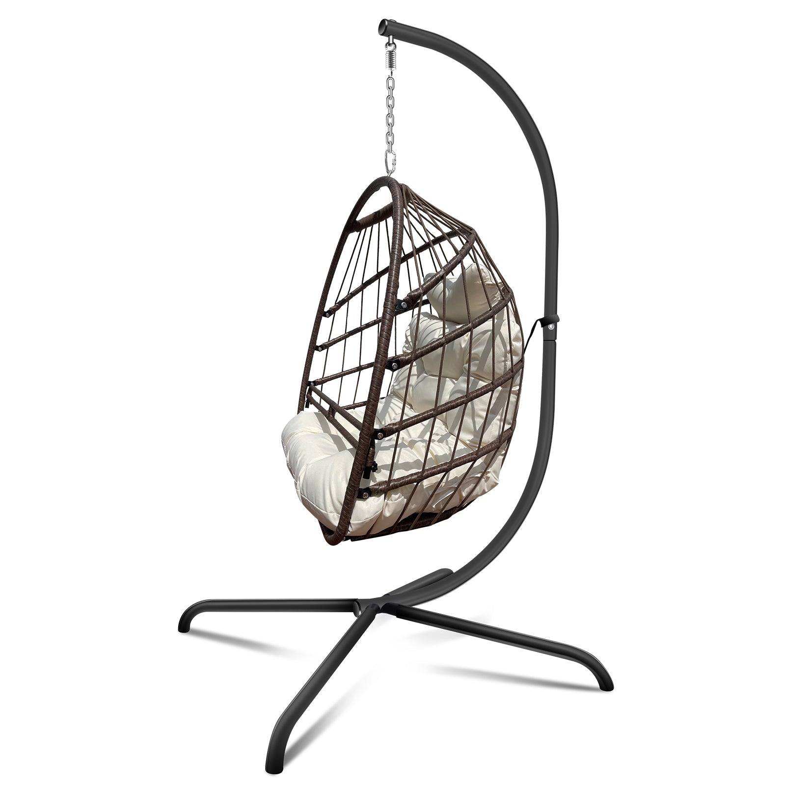 Arrived At Port On Apr. 2 Swing Egg Chair With Stand Indoor Outdoor Wicker Rattan Patio Basket Hanging Chair With C Type Bracketwith Cushion And Pillow,Patio Wicker Folding Hanging Chair Brown Metal