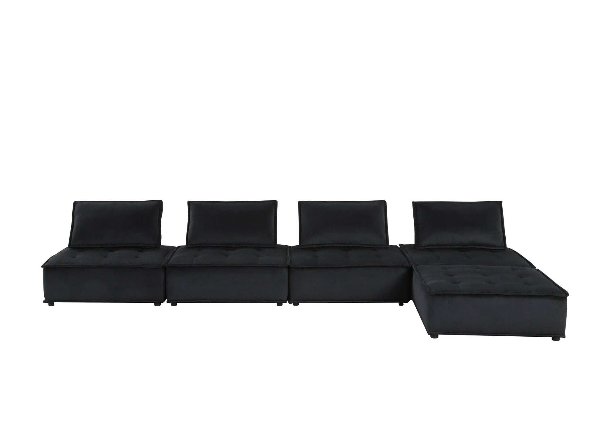 Anna 120" Black Velvet 5 Pc Sectional Sofa Black Velvet