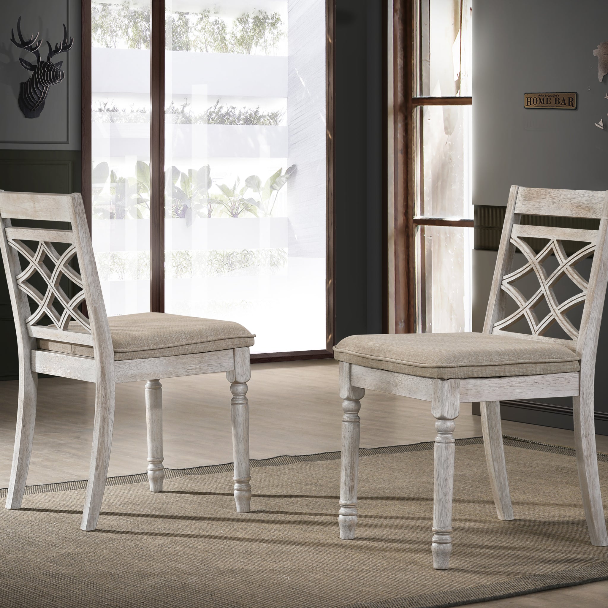 Havanna Set Of 2 Off White 19" Wide Contemporary Fabric Chair With Cushion Off White Solid Wood Mdf