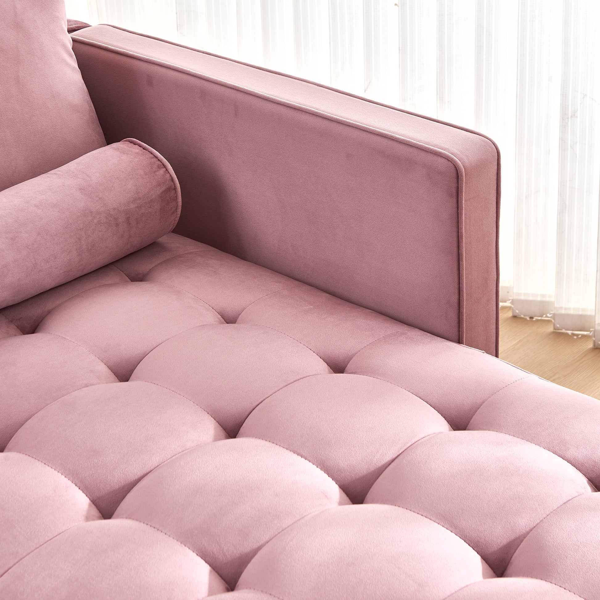 64" Velvet Chaise,Mid Century Modern Chaise Furniture,Sleeper For Living Room,Apartment,Tool Free Assembly. Pink Pink Foam Velvet