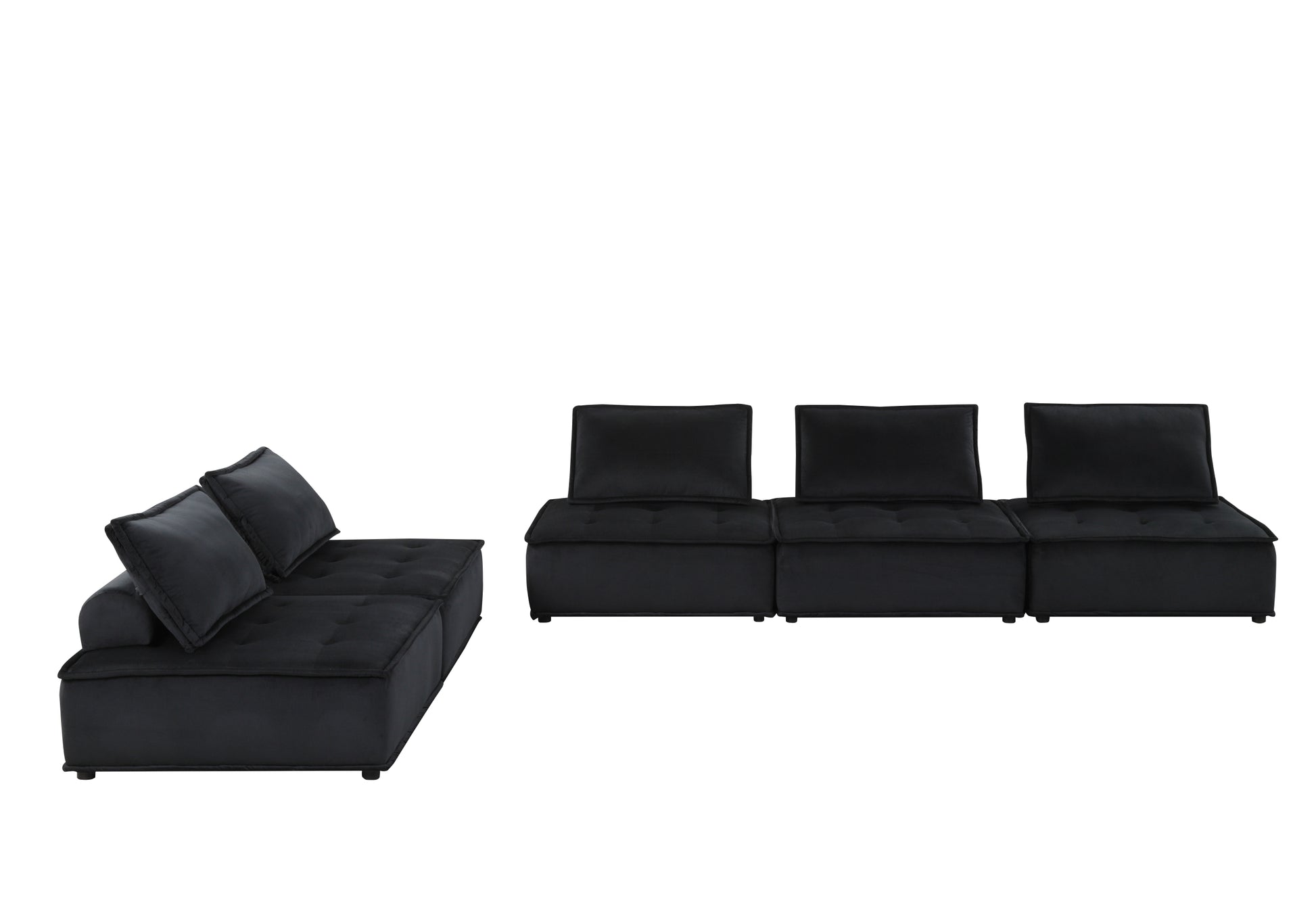 Anna 120" Black Velvet 5 Pc Sectional Sofa Black Velvet