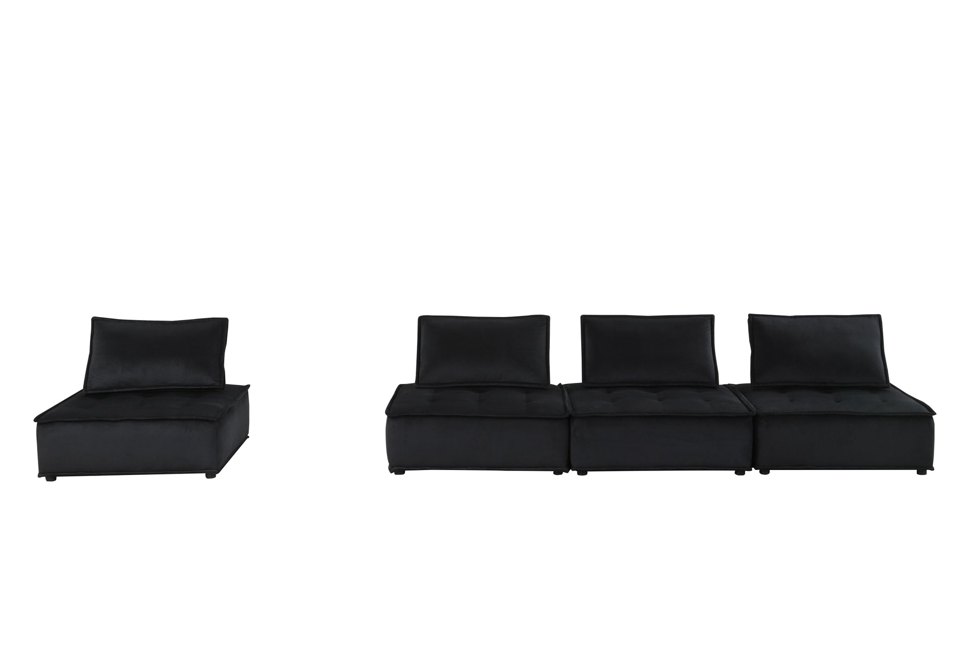 Anna 120" Black Velvet 4 Pc Sectional Sofa Black Velvet