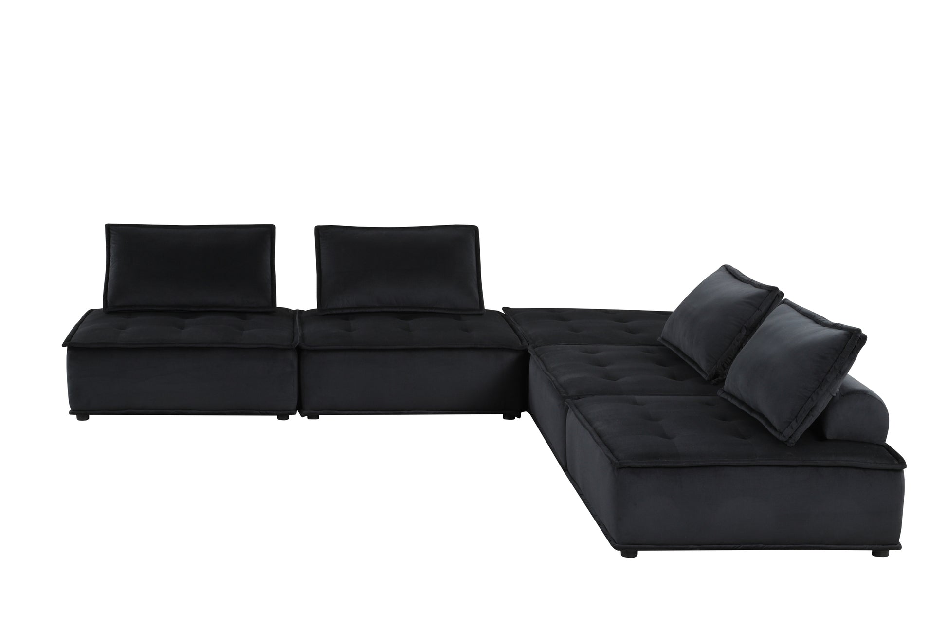 Anna 120" Black Velvet 5 Pc Sectional Sofa Ottoman Black Velvet