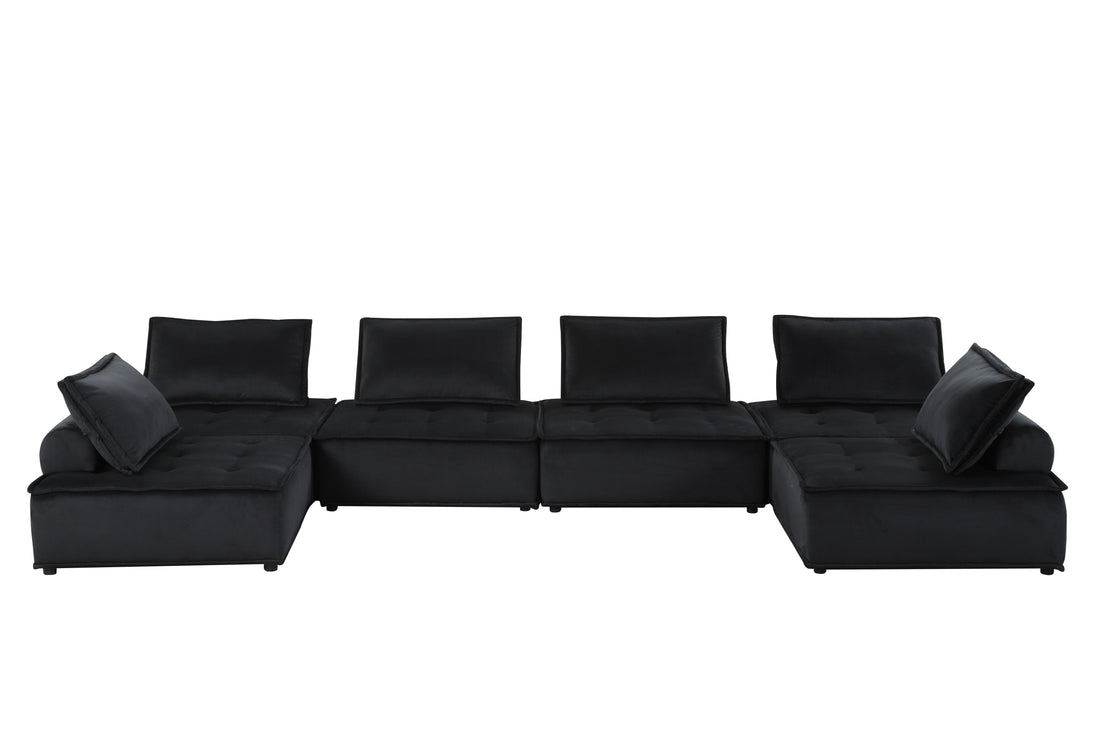 Anna 160" Black Velvet 6 Seater U Shape Modular Sectional Sofa Black Velvet