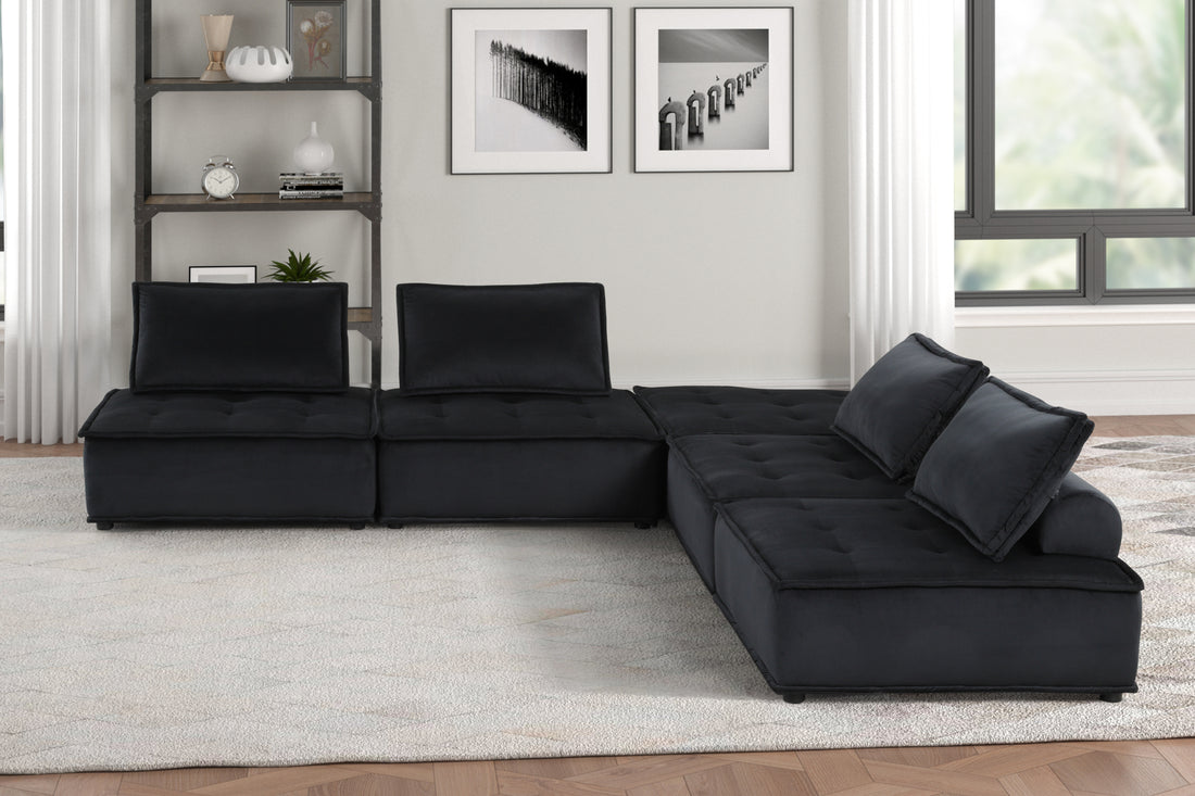 Anna 120" Black Velvet 5 Pc Sectional Sofa Black Velvet