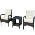 Outdoor Patio Furniture Sets 3 Piece Conversation Set Wicker Ratten Sectional Sofa With Seat Cushions Beige Cushion Brown Rattan