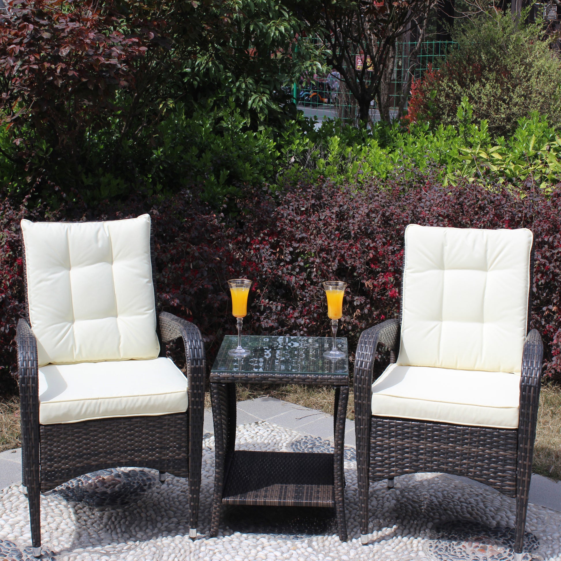 Outdoor Patio Furniture Sets 3 Piece Conversation Set Wicker Ratten Sectional Sofa With Seat Cushions Beige Cushion Brown Rattan