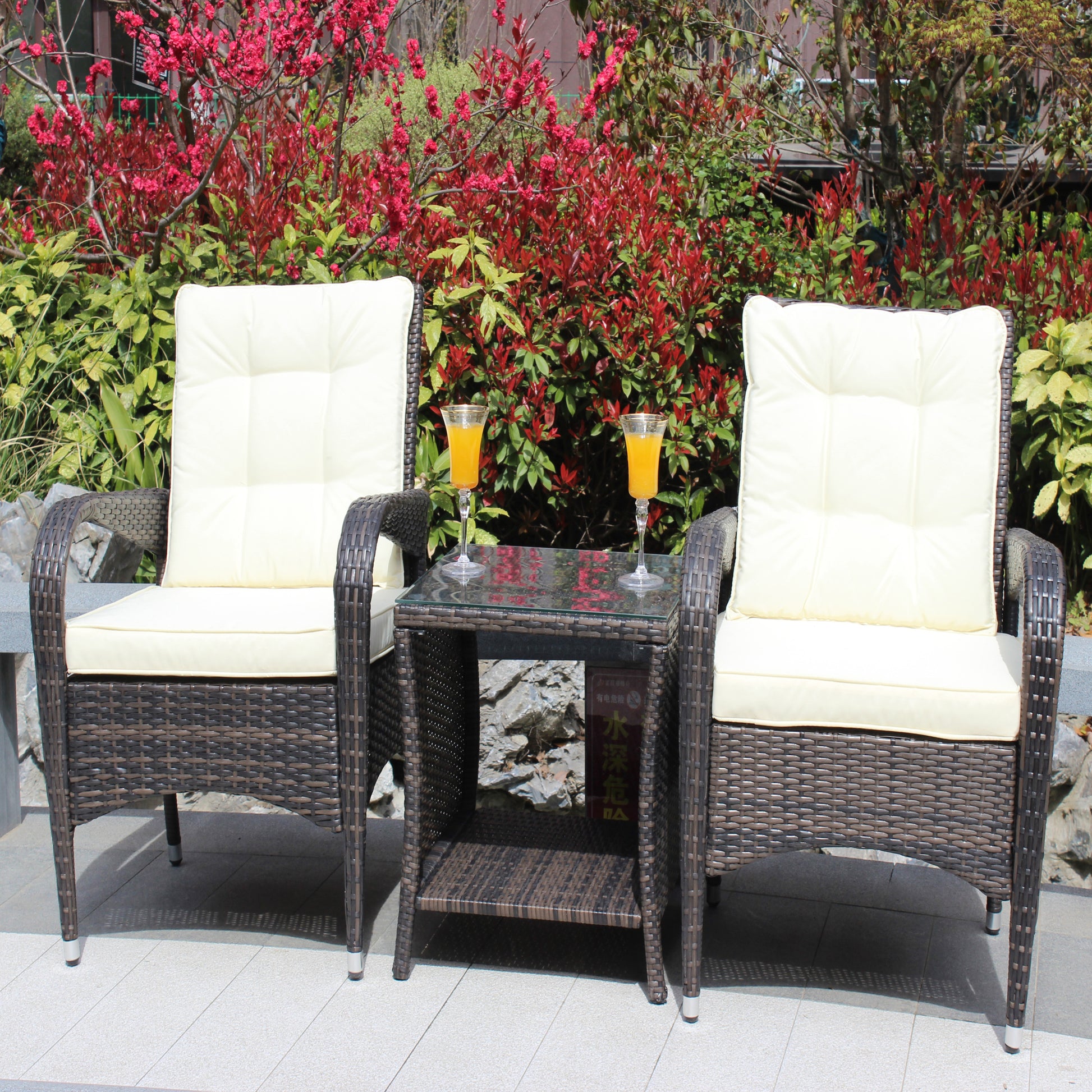 Outdoor Patio Furniture Sets 3 Piece Conversation Set Wicker Ratten Sectional Sofa With Seat Cushions Beige Cushion Brown Rattan