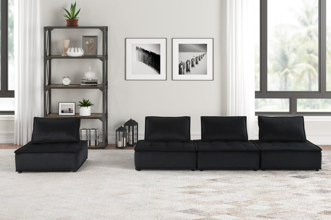 Anna 120" Black Velvet 4 Pc Modular Sofa Black Velvet