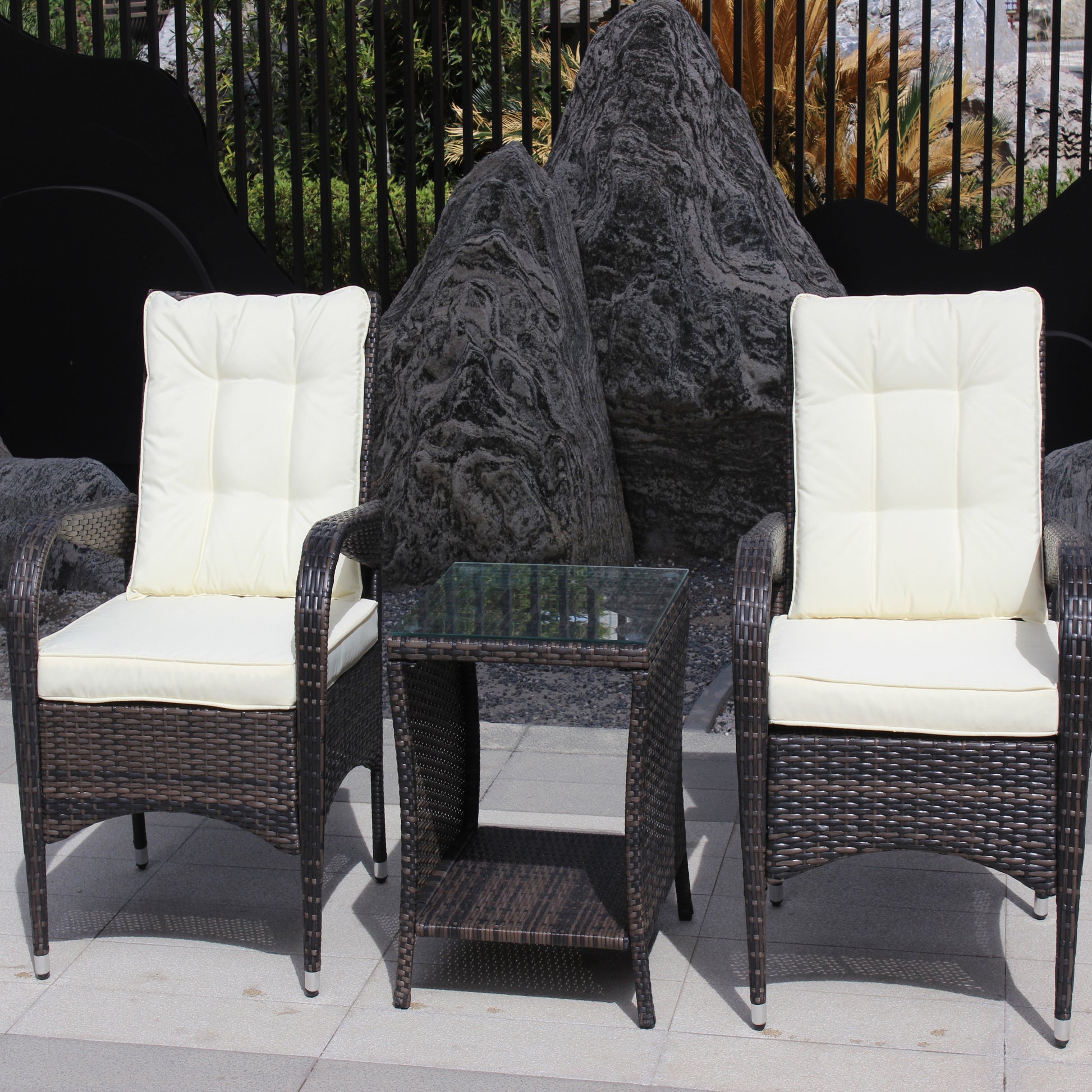 Outdoor Patio Furniture Sets 3 Piece Conversation Set Wicker Ratten Sectional Sofa With Seat Cushions Beige Cushion Brown Rattan
