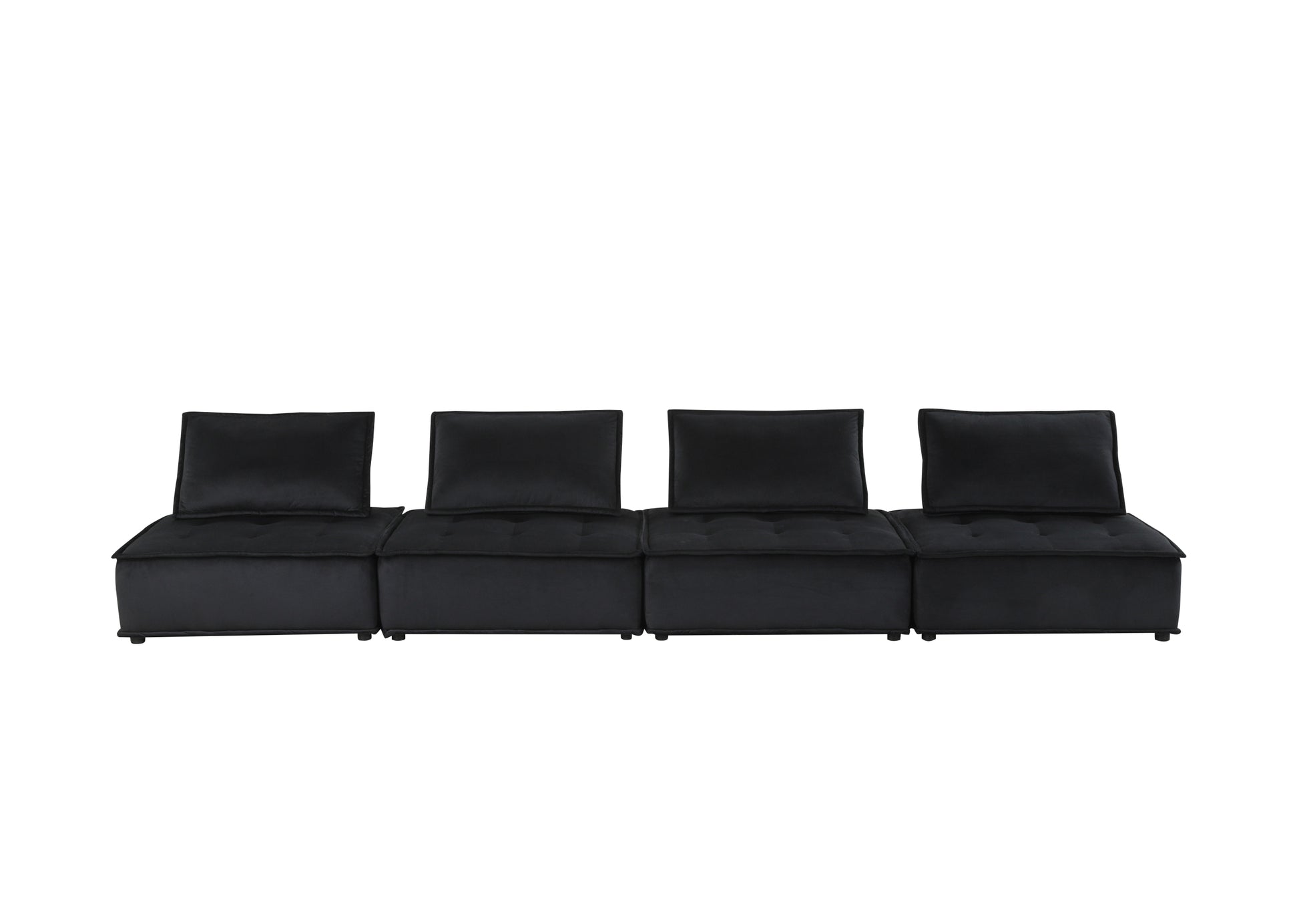 Anna 120" Black Velvet 4 Pc Sectional Sofa Black Velvet