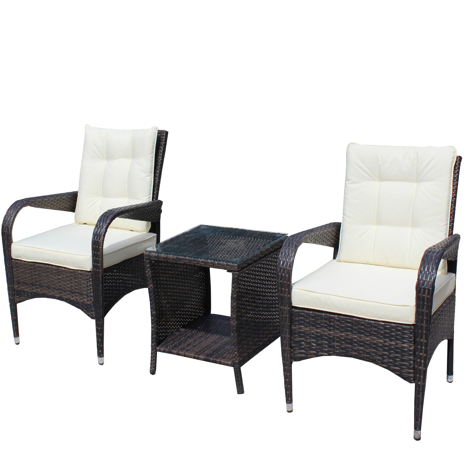 Outdoor Patio Furniture Sets 3 Piece Conversation Set Wicker Ratten Sectional Sofa With Seat Cushions Beige Cushion Brown Rattan